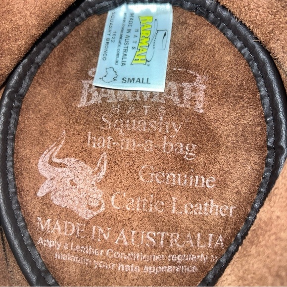 Barmah Hats Squashy Brown Genuine Cattle Leather Made In Australia Size Small - Picture 7 of 7